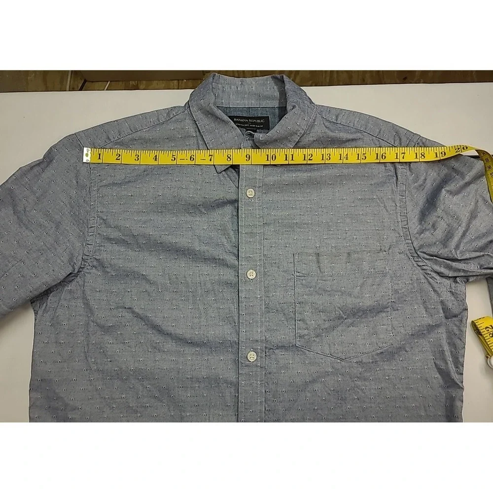 Banana Republic Stretch Soft Wash Slim Fit Sz L‎ Chambray Swiss Dot